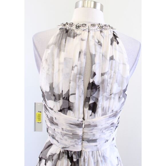 NWT Eliza J Ivory Gray Floral Print Tiered Halter Evening Formal Maxi Dress Sz 6 - Picture 9 of 10